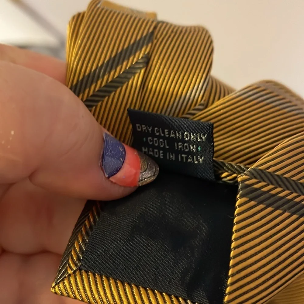 Burberry London Gold Yellow Striped and Logo Silk Necktie Tie